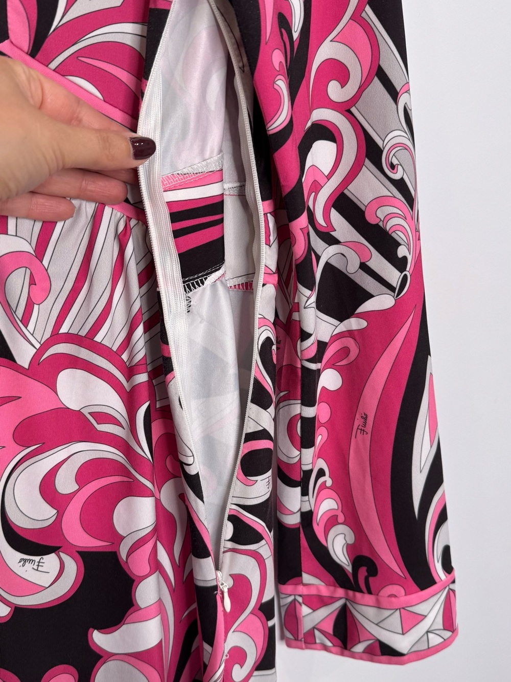 Emilio Pucci Pink Swirl V-Neck LongSleeve dress silk jersey abstract psychedelic - Picture 8 of 12